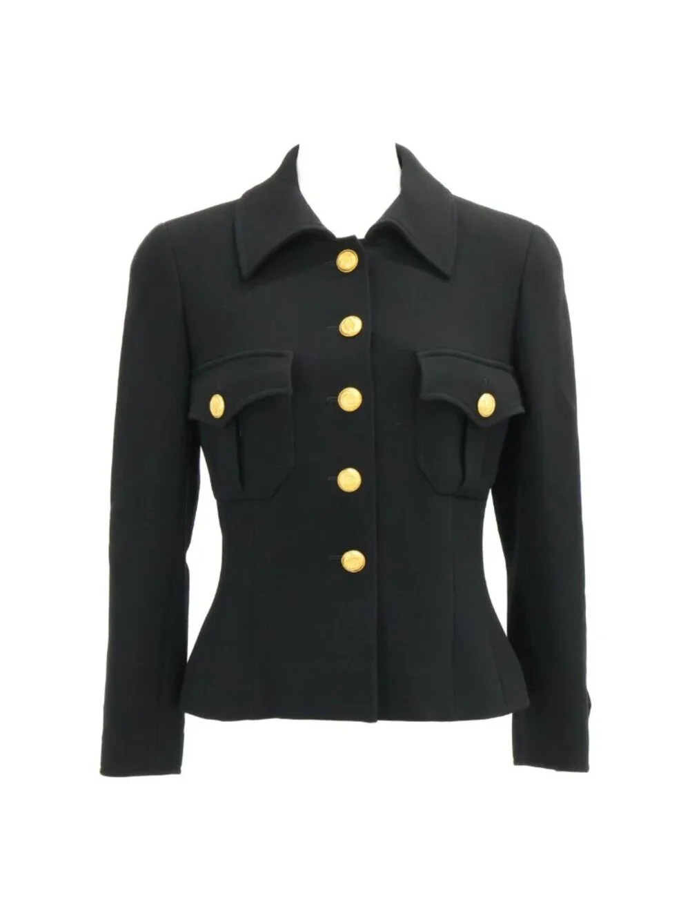 Chanel 96A Wool CC Logo Button Hem Chain Decoration Single Jacket 36